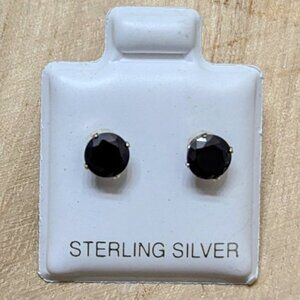 🆕.925 STERLING SILVER ROUND BLACK ONYX STUD EARRINGS - UNISEX